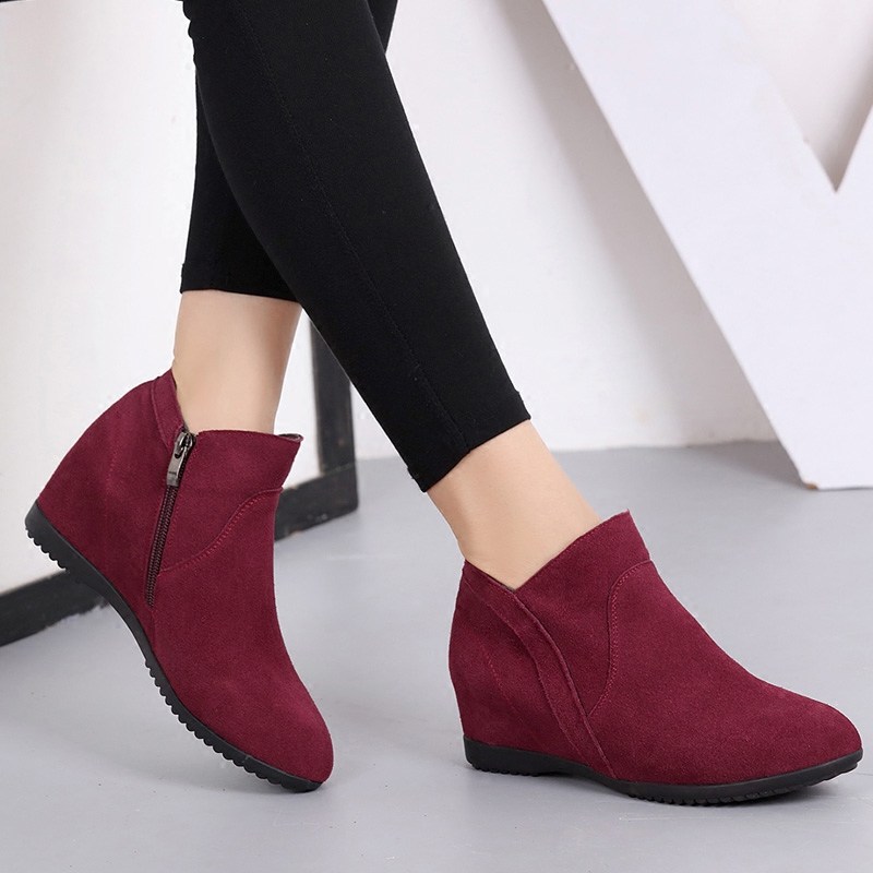 Spring and autumn shoes 2022 new inner height increase women's shoes all-match single shoes flat plus velvet wedge heel large size shoes nubuck leather shoes