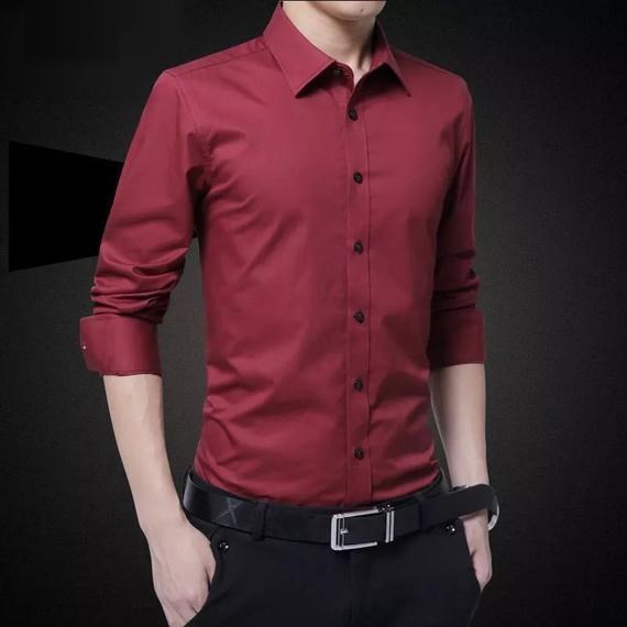 Áo sơ mi nam trung niên phần mỏng Phiên bản Hàn Quốc của áo sơ mi mùa thu dài tay áo sơ mi màu tối áo sơ mi cộc tay