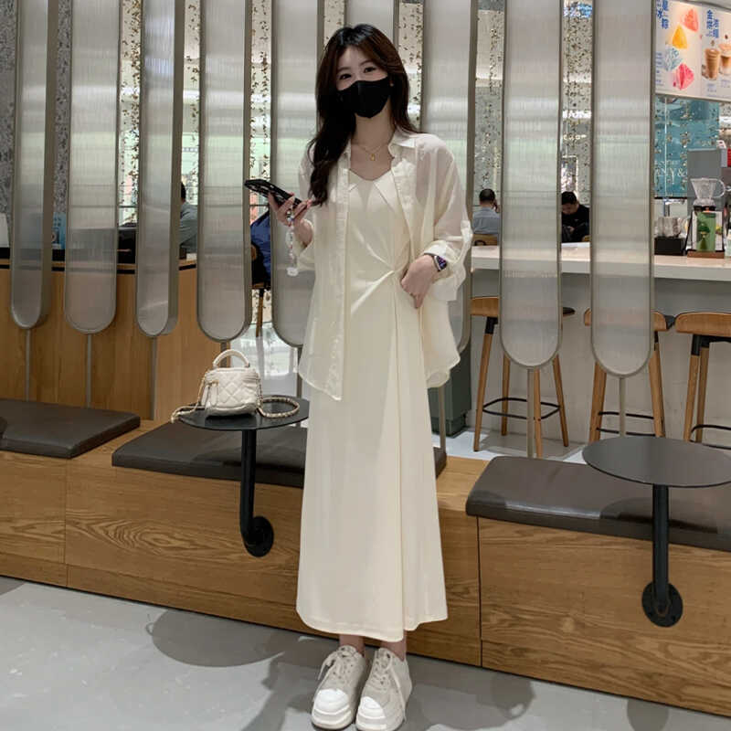 New Chinese-Style Dress for Women 2025 Summer New Fashion Stylish Slimming Sun-Protective Shirt and Suspender Skirt Two-Piece Set Trendy