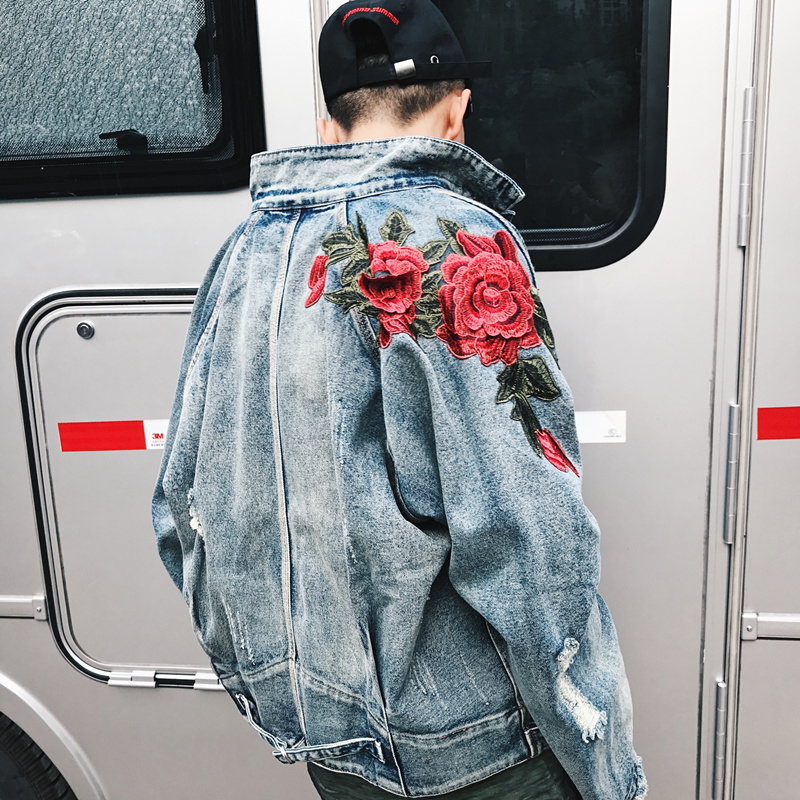 mens jean jacket with roses