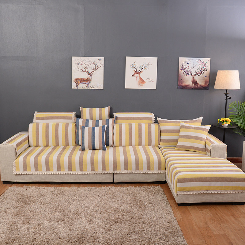 Nordic sofa cushion four seasons universal non-slip simple modern striped chenille cushion leather fabric sofa cover towel