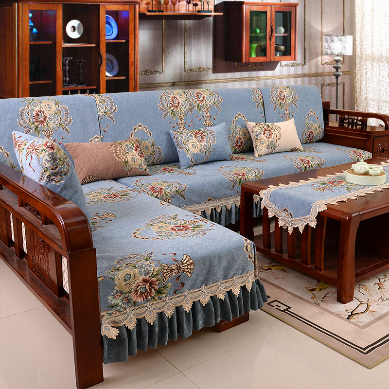 Solid wood sofa cover high-grade mahogany non-slip custom backrest four seasons universal fabric new Chinese sofa cushion cover