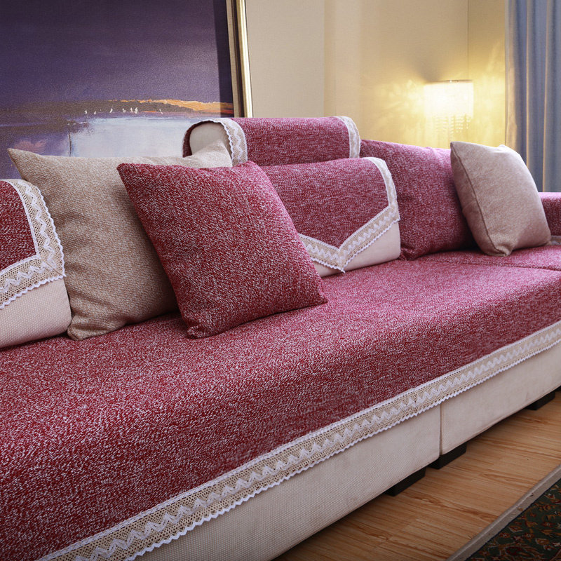 Xiaoxiao home new fashion cotton thread red non-slip leather sofa cushion living room fabric cushion cushion four seasons can be customized