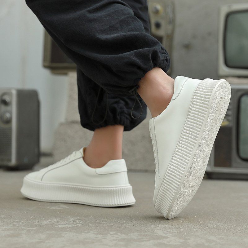 Hong Kong tide brand leather white shoes men's simple and versatile trend thick-soled men's shoes supreme explosion student skate shoes