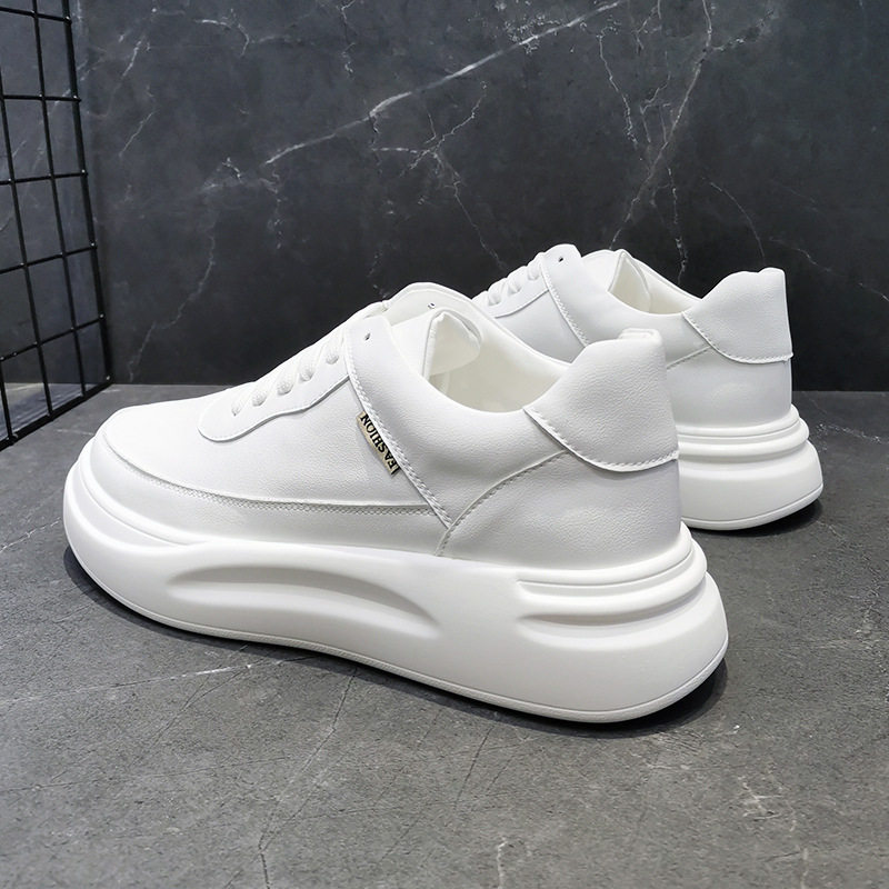 Hong Kong men's shoes 2021 new trendy McQueen same style leather white shoes men's youth casual thick-soled sneakers