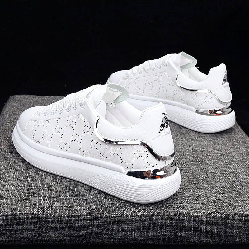 Hong Kong McQuint with small white shoes Fall new men's shoes 100 hitch base embroidered bright side female pine pastry shoes