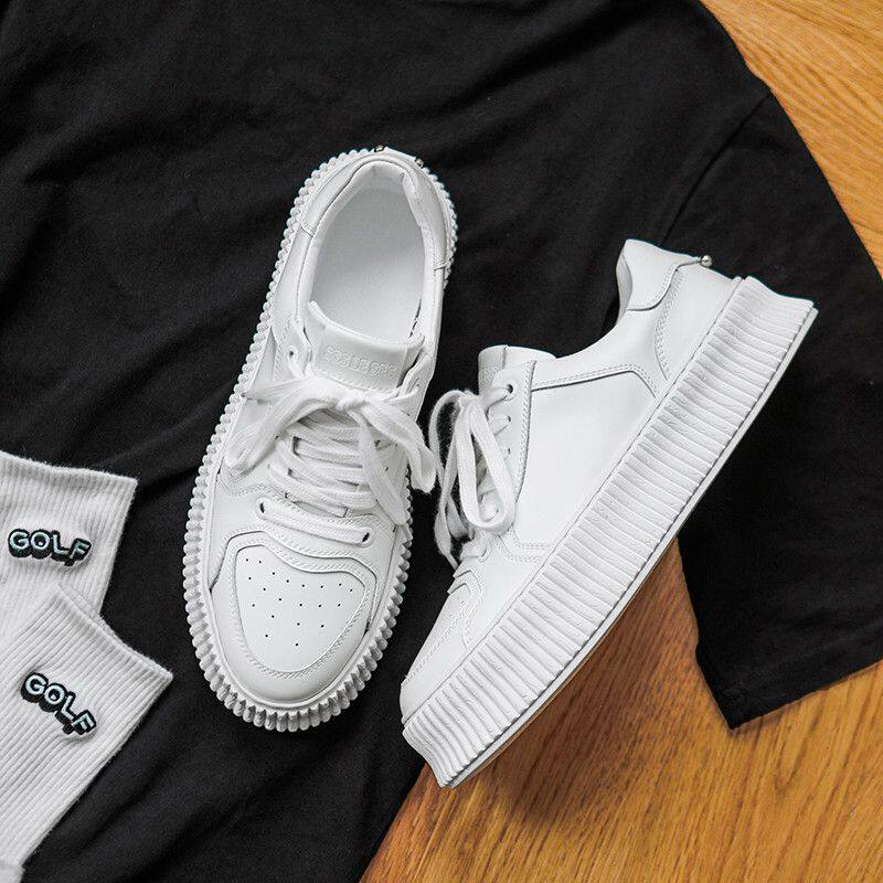 Hong Kong supreme tide brand leather small white shoes men's shoes new breathable heightening board shoes simple casual couple shoes