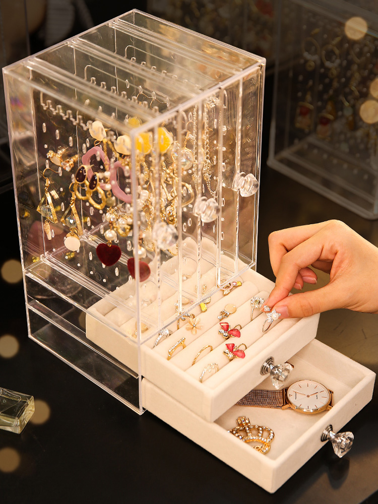 Acrylic earring box Transparent ear needle net red jewelry finishing storage box dust-proof hanging jewelry display rack Simple