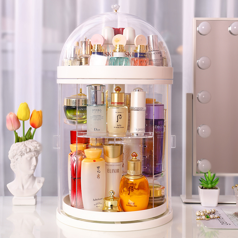 Cosmetic Storage Box Dust-Proof Rotating Makeup Table Lipstick Red Skin Care Products Shelf Large Capacity Home Desktop