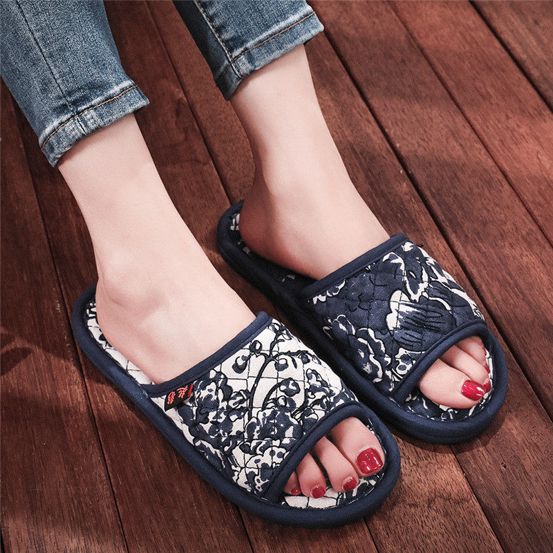 Linen fabric soled slippers for men and women, suitable for all seasons of summer, autumn and winter, suitable for indoor use, wooden floor, silent, pure cotton soft soled