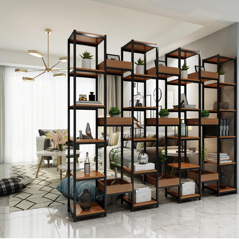 Office screen partition shelf Wrought iron decoration Living room screen Industrial wind display cabinet Window display cabinet Bookshelf