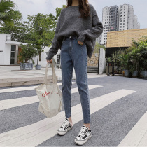 Radish jeans women loose thin 2020 autumn and winter new velvet versatile pants elastic high waist daddy pants