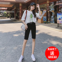 Net red black five-point pants womens jeans shorts Summer thin skinny thin high waist pants white riding pants