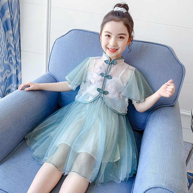 Buckden Girls Hanfu Dress Summer new Children's suit skirt Chinese style princess dress two-piece set r