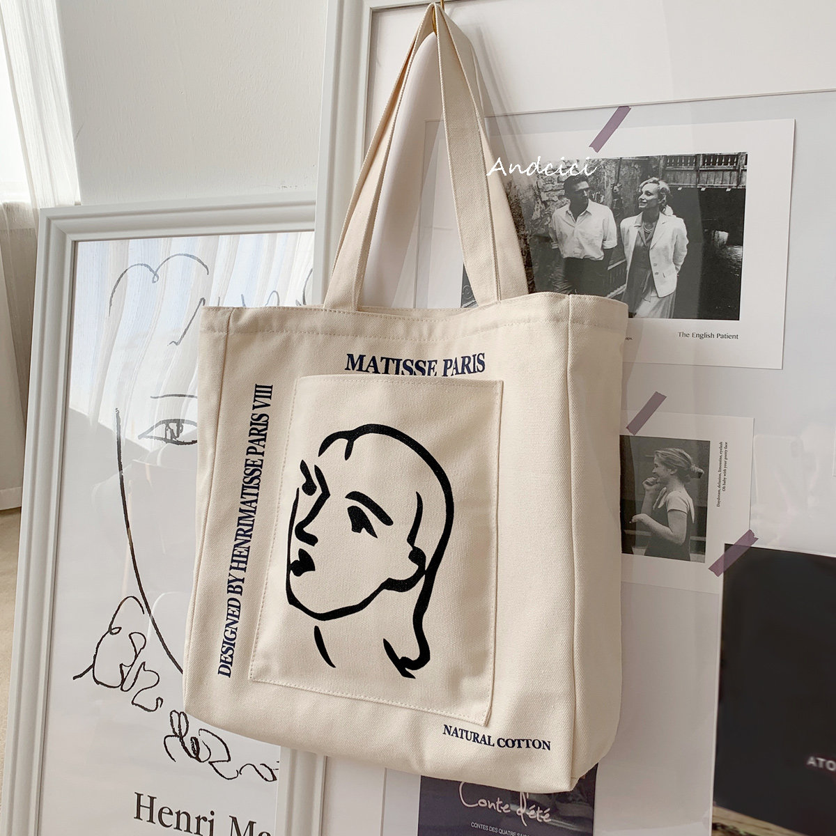 A N D C I C I-M A T I S S E illustrator Canvas Bag bag shopping bag large capacity handbag for male and female students