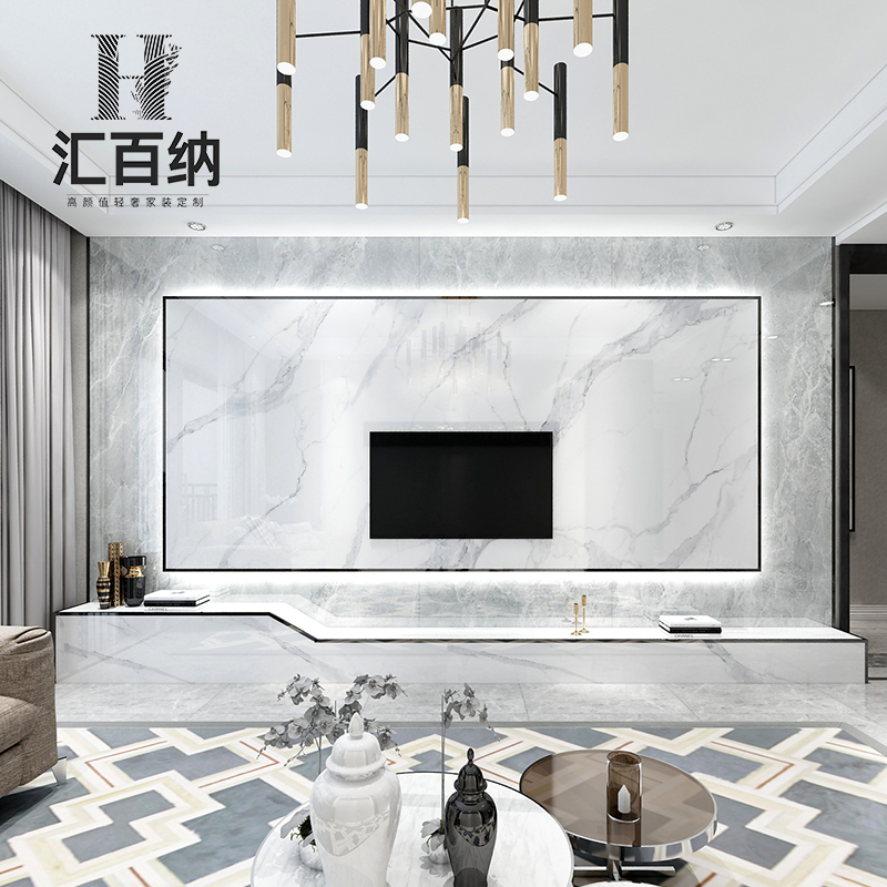 Marble TV Background wall tile modern minimal jazz white plate microcrystalline network red suspended TV wall