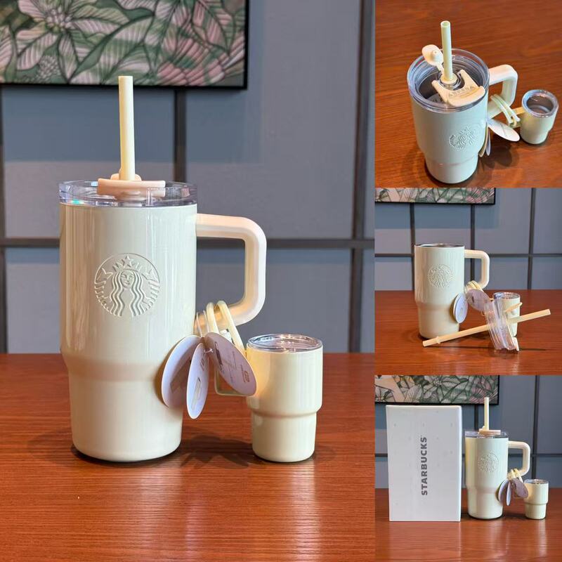 Starbucks Cup 2026 Mood Weather Bureau Series Milk Yellow Stainless Steel Double Drinking Mouth Cup with Mini Pendant