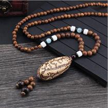 September Kaka one thousand Eye Bodhi Bodhi Seed Chicken Wings Wood Wood Beads Retro Art Sweater Chain Necklace 1006