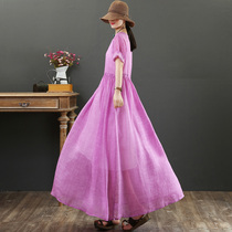 September Card original design light extravagant 100 pure Hemp Pumping Rope Large Pendulum Long Skirt Short Sleeve Dress 1927