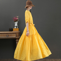 September Card original cotton quality V collar lacing long skirt large hem skirt Summer short sleeve Andromeda dress 3015