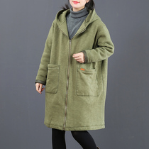 September Kaka Big Code Art Big Pocket Thicken Clip Cotton Pure color Zip Coat Jacket in the long section Womens dress 6030