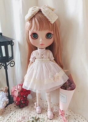 taobao agent BLYTHE Little cloth dressed dress, Tan Macaron color lady mesh set