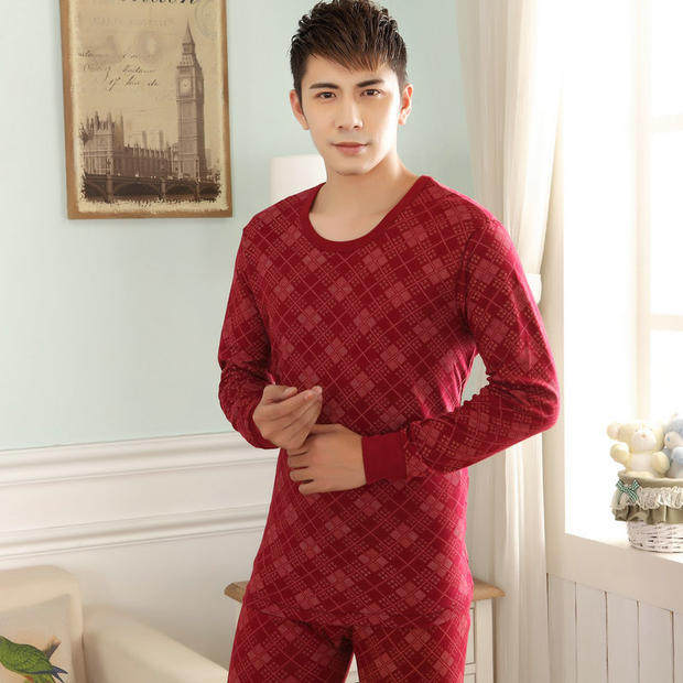 Ultra-low price Italian new counter synchronous men's pure cotton autumn clothes long johns underwear suit red bottoming sweater