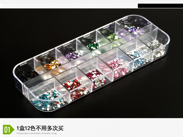 Han Jia Dụng cụ làm móng Trang sức Đóng gói Hộp lưu trữ Trong suốt Nail Khoan Hộp đính 12 viên kim cương màu
