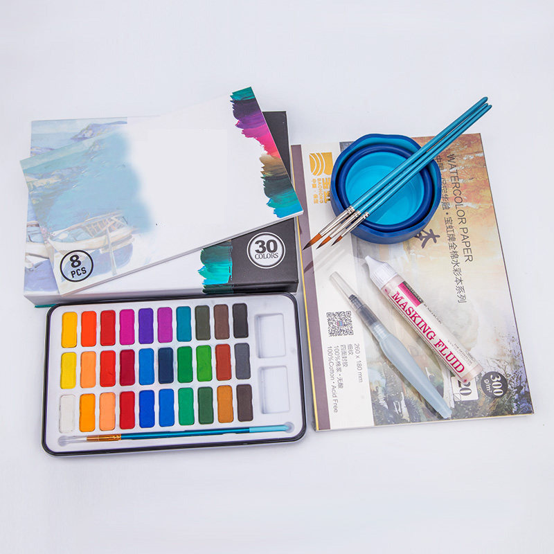 Watercolor paint Solid jelly painting Watercolor palette Plaid paint Art full set of box tools