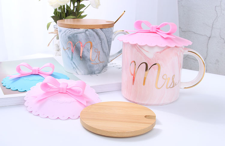 Hoa văn bằng đá cẩm thạch nắp cốc lớn dễ thương bao gồm cốc tròn bằng gỗ tre - Tách bình tập hút cho bé