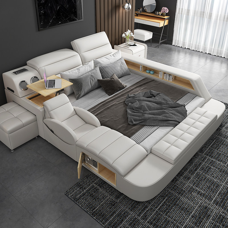 Tatami bed master bedroom Modern simple leather bed double bed massage wedding bed 1.8 meters multifunctional storage soft bed