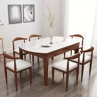 Dining table and chair combination modern simple small apartment telescopic folding induction cooker household dining table Nordic solid wood dining table