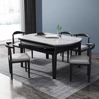 Marble dining table and chair combination household modern simple folding square dual-use Nordic round retractable dining table