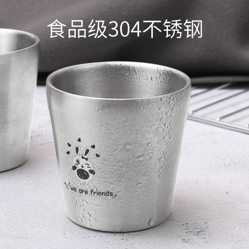 South Korea Imported Children's Water Glass 304 Stainless Steel Accompanying Cup Double Cups Heat Insulation Toddler Water Glass Drinking BEAR RABBIT