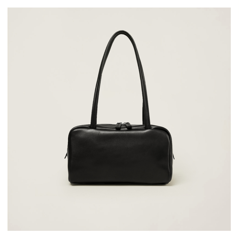 Miss Lu Handmade Shoes Simple Style Black Single-Shoulder Bowling Bag for Women Commuting Handbag Boston Bag Small Size