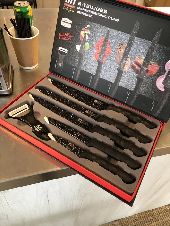 Wnet 299 € German High-end Medical Stone Coating 6 pieces Fitted Kitchen Knives Suit Original Box