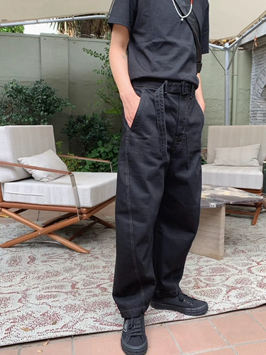 Lem Twisted Belt I795 Стимерная шва с накисные штаны Черно -голубые серого джинса Мужские осени и зима