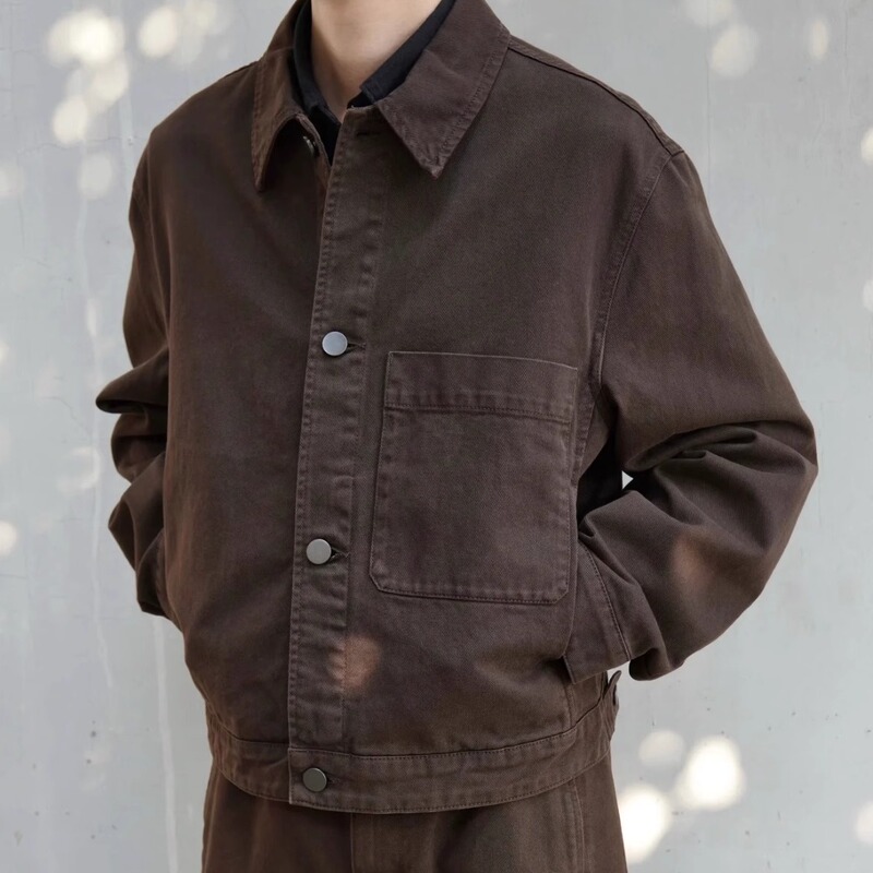 I795 Lema Brown Trucker Jacket Men's Autumn and Winter Ready-To-Wear Dyed Jacket