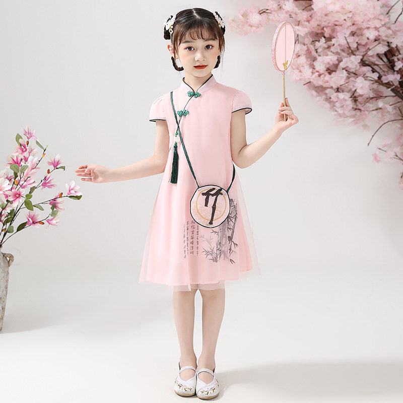 Next win children's Hanfu dress summer new Chinese style princess dress foreign girl improved cheongsam dress