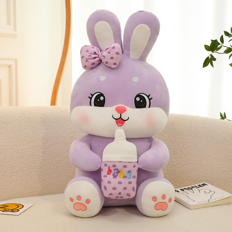 Authentic Creative Purple Bottle Rabbit Plush Toy Sitting Posture Cute Holding Bottle Rabbit Doll Stuffed Toy