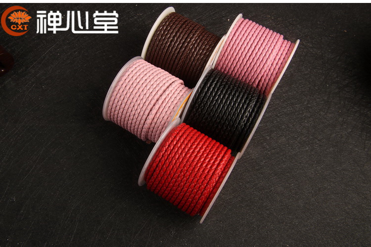 Nhập khẩu sợi dây da bò thật 3 mm cho Zhou Jia 3D cứng chuyển vàng hạt vòng tay dây thừng tự làm dây đỏ bện dây thừng - Vòng đeo tay Clasp vòng tỳ hưu vàng