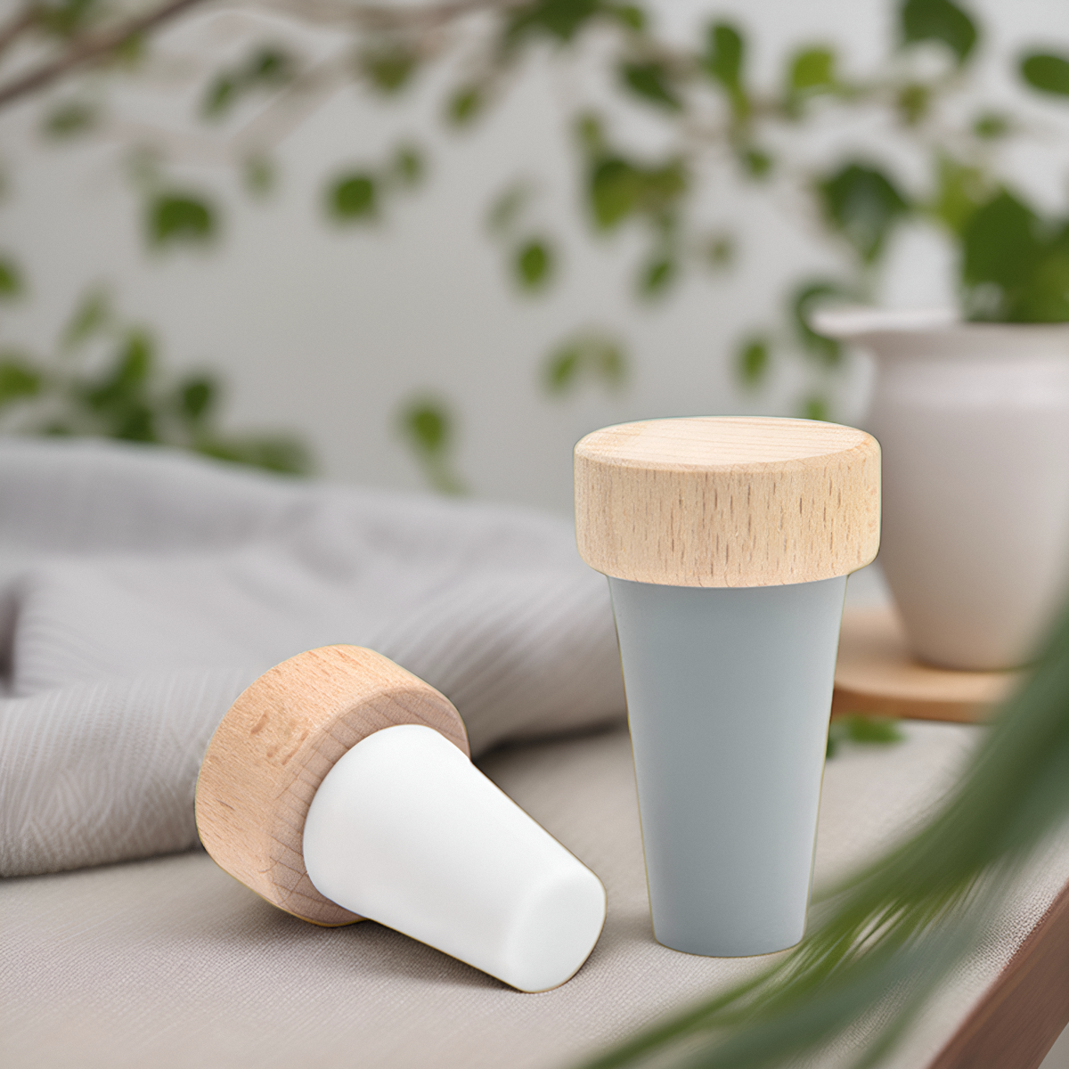 大口径ワインストッパー、無垢材ワインストッパー、ダストストッパー、プリンストッパー、赤ワインボトルストッパー、塗装なしシリコンストッパー