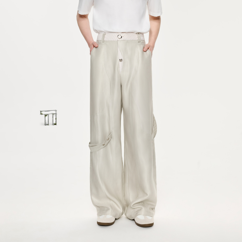 Qishilu Tiwilltang "Lihui Xiuanan" Lyocell Patchwork Color-Block Straight-Leg Pants with a Sense of Design Qishilu Tiwilltang "Lihui Xiuanan" Lyocell Patchwork Color-Block Straight-Leg Pants with a Sense of Design