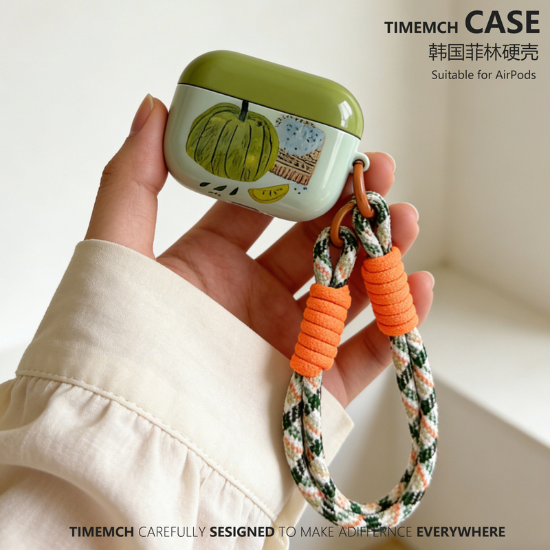 Timemch American-Style Green Watermelon Protective Case for AirPods 4, AirPods Pro 3, Korean Version Apple Third-Generation Earphone Case, Ins-Style High-End Artistic Minimalist Design