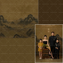 Photo studio antique style photo background family of six republican style meticulous painting photo family portrait cheongsam studio background paper