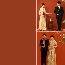 Xiuhe clothing brick red retro wedding dress monochrome orange-red background imitation hand-painted photo studio photo cloth photo background paper