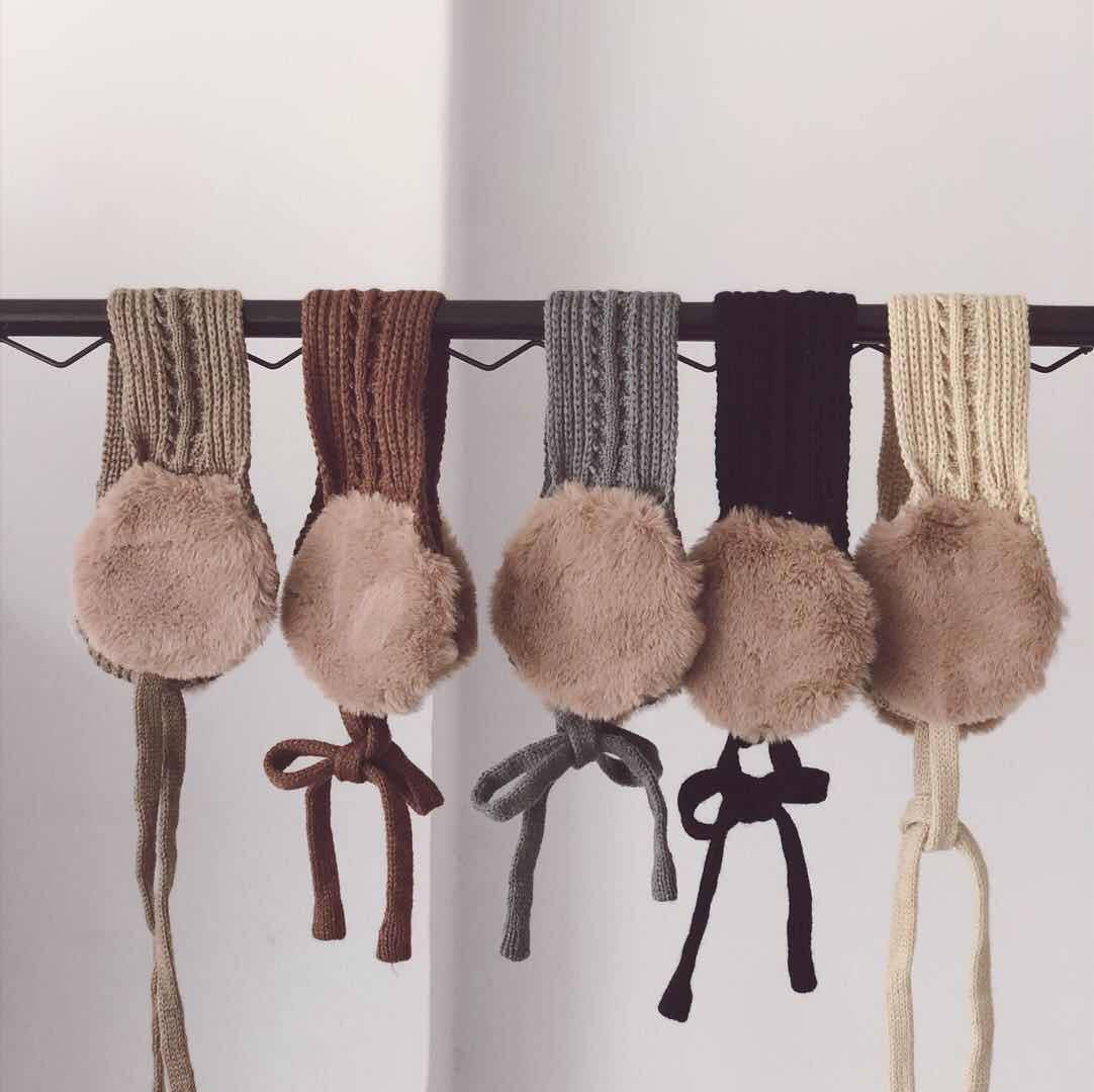 2018 Winter New Korean version of male and female wool wool line Twist Neck Scarves for children's woolen suede warm and protective ear hood damp