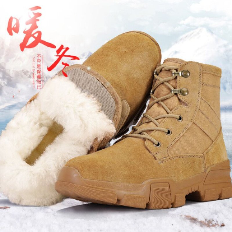 Winter Wool Warm Cotton Boots Men Combat Training Boots Gapped Cotton Shoes Anti Cold Boots Thickened Snowy Martin Boots Mountaineering Boots