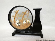 Early production of vase cork painting artwork pieces landscape sculpture bark feather painted nostalgic old-fashioned objects