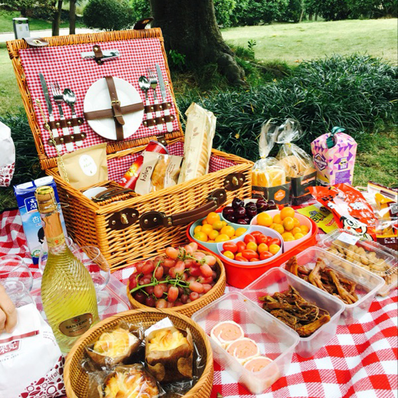 Wicker picnic basket rattan insulation basket picnic basket ins net red hand folding full set of supplies storage camping